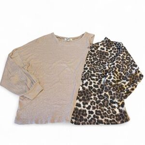 Haptics Ribbed Cheetah Peek-a-Boo Shoulder Blouse Top Women’s Plus 2X Casual
